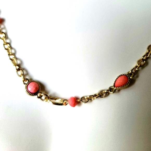 Fashion Pink Coral and Gold Color Necklace 35" - Picture 4 of 7